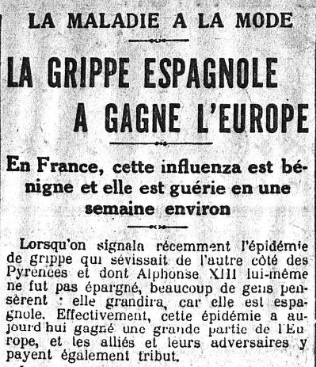 article de journal en 1918 au sujet de la grippe espagnole