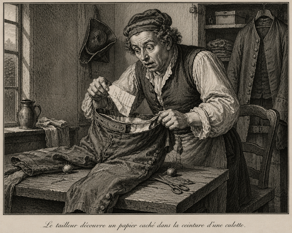 le tailleur découvre un papier dans un pantalon