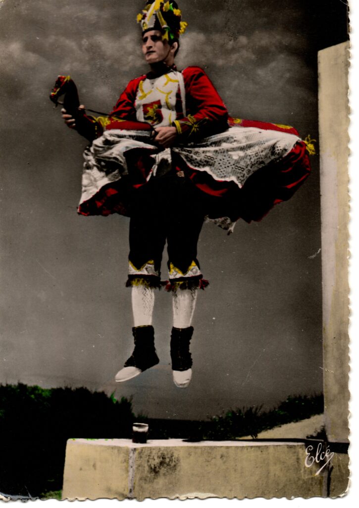 Danseur des Ballets basques Oldarra portant le costume du Zamaltzain ou homme-cheval