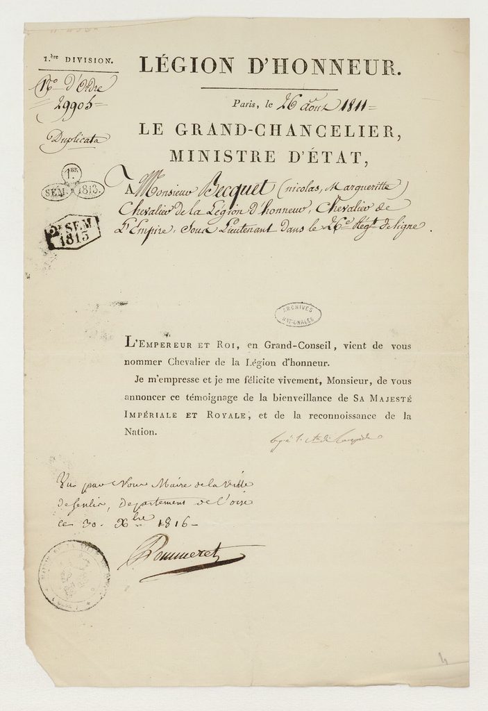 nomination de chevalier de la légion d'honneur Nicolas Marguerite Becquet