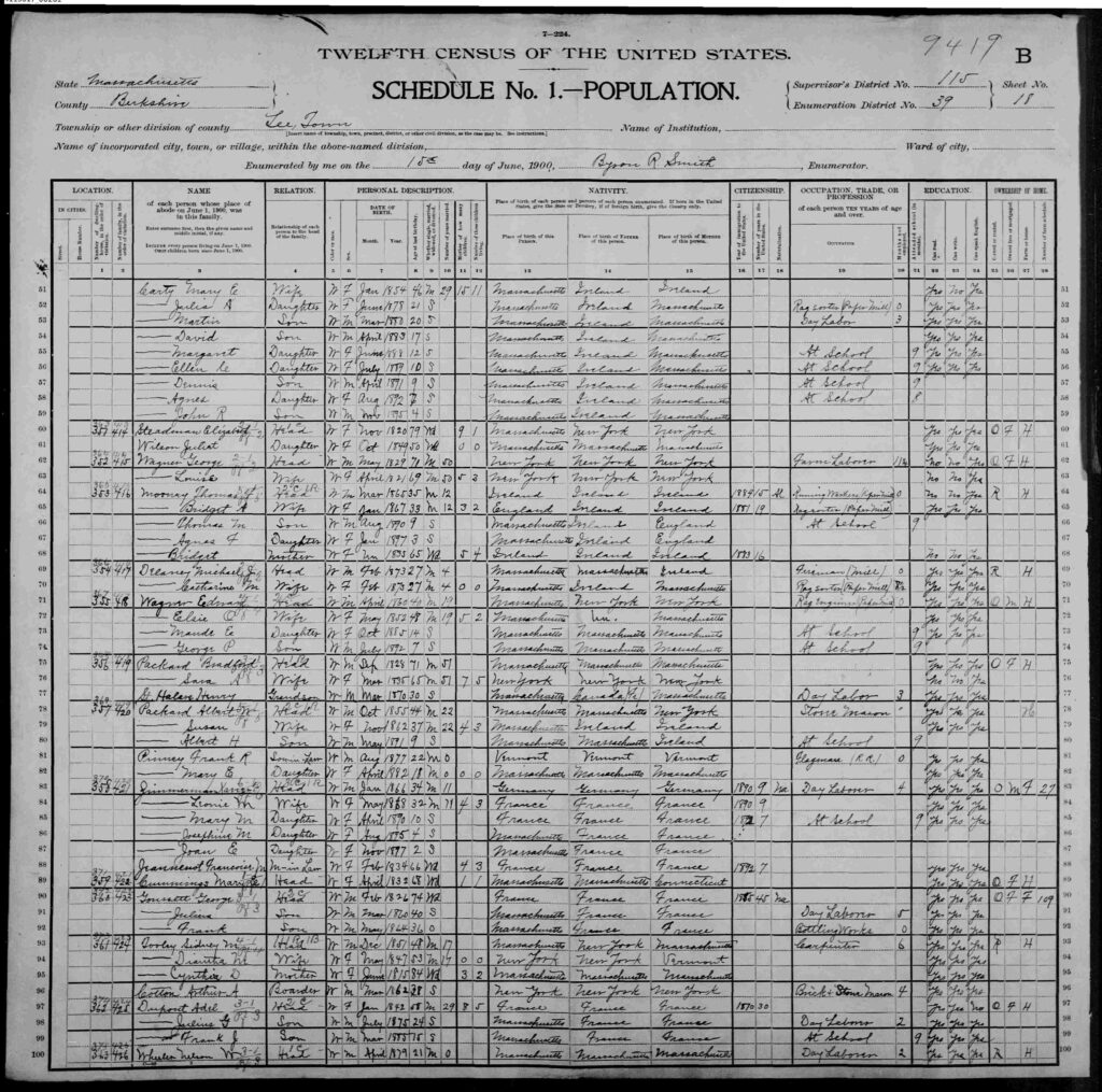 census 1900 Lee Massachussets