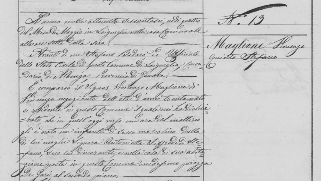 acte de naissance Stefano Maglione